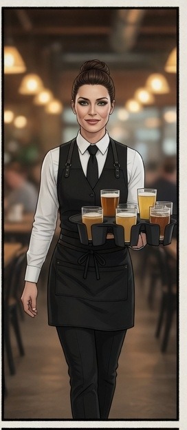 Server walking through the dining room with a full ArmCaddy