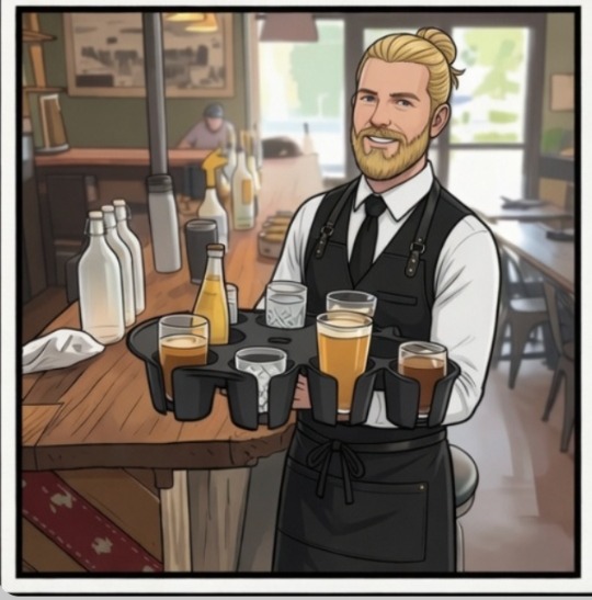Server holding the loaded ArmCaddy at the bar, ready to walk