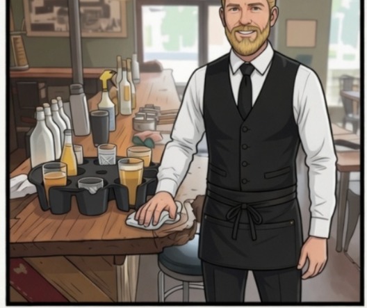 Server setting up an ArmCaddy at the bar before service
